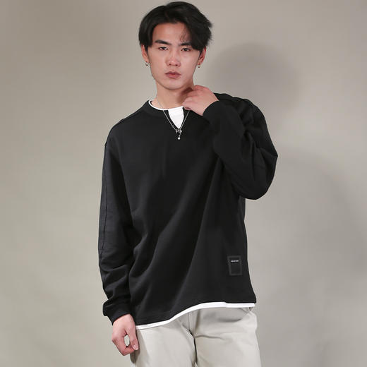 DRONKOO 2026 圆领小V领口下摆拼接T恤假两件长袖中厚T恤 商品图1