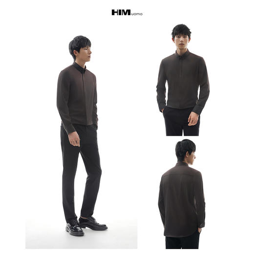 HIM漢崇【商场同款】商务斯文同色金属扣饰莫代尔免烫长袖衬衫男 商品图3