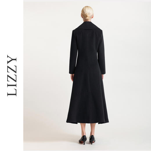 LIZZY 秋冬欧式复古手工盘花大翻领配可脱卸胸针绵羊毛长款大衣外套6372 商品图3