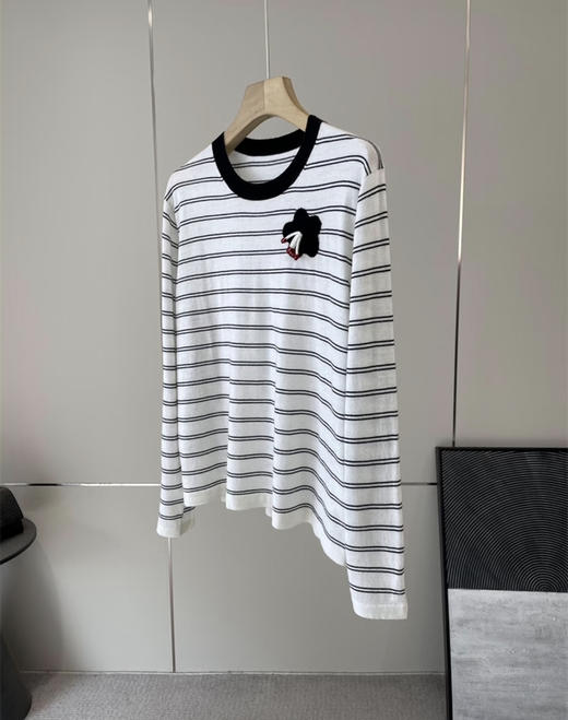 【来点不一样的】柜1900+！圆领夹条女套衫2025年秋冬新品装饰休闲条纹宽松T恤上衣 商品图1