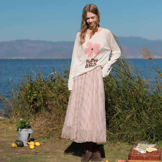 三彩2026春季新款复古格纹半身裙高腰A字裙长裙网纱蓬蓬裙M 商品图1