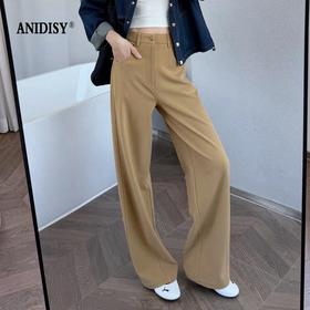 2026春装时尚高腰拉链垂感窄版直筒阔腿裤