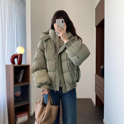 福利款！清仓无退换！2026设计感方格捏褶立领连帽保暖90鸭绒减龄服羽绒服！ 商品图0