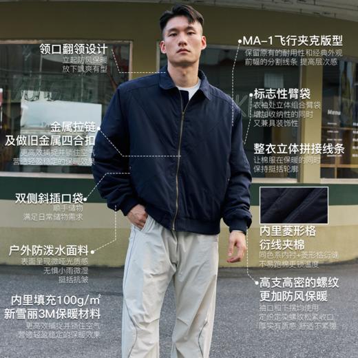 录士LUSHISI“3M新雪丽高效暖绒”锋灵棉服防泼水复古飞行服夹克 商品图4
