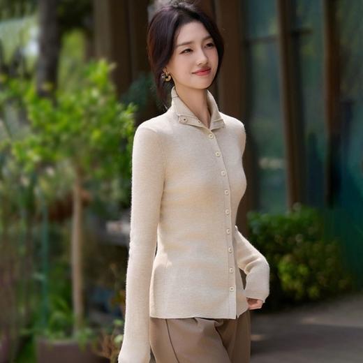 「自」全新升级【铂金会员183/天猫249/差价66】(11220)洛诗琳真丝羊绒混纺半高领毛衣2025冬季坑条显瘦纯色百搭针织开衫 商品图0