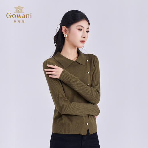 乔万尼冬新品复古翻领斜门襟设计细密羊毛针织打底衫ED4M809 商品图5