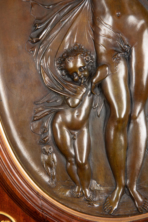 【已售】独角鹿西洋古董19世纪法国出品卷叶纹铜鎏金精雕装饰硬木画框古典神话主题青铜浮雕壁挂画一对 商品图9