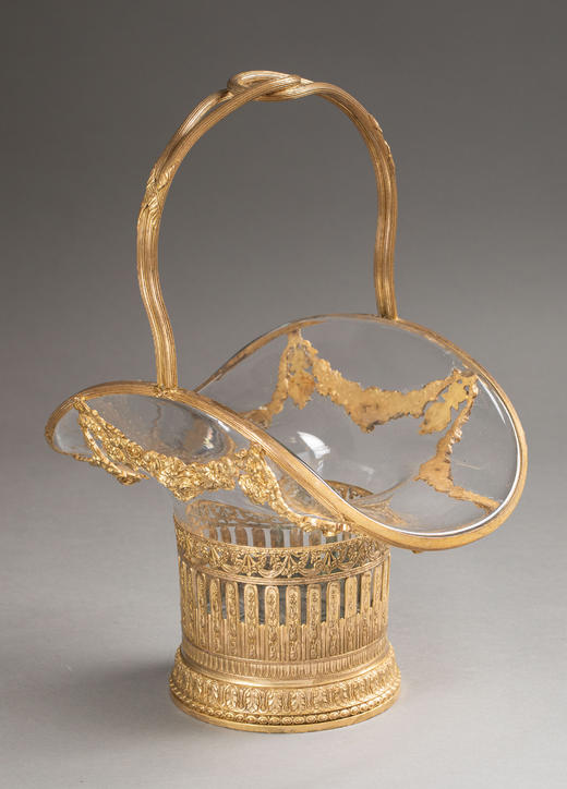 独角鹿西洋古董19世纪末法国出品路易十六风格花叶缎带主题铜鎏金精雕装饰水晶花果篮 商品图4