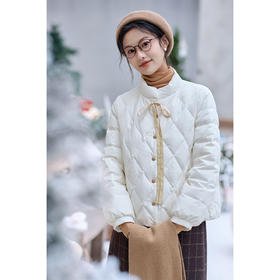 红念米白色立领羽绒服女短款小个子设计感2025冬季新款白鸭绒外套