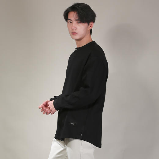 DRONKOO 2026 圆领领口金属钉扣下摆开衩钉扣长袖中厚T恤 商品图3