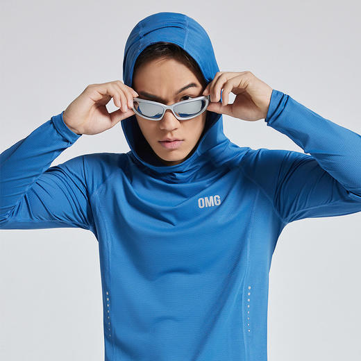 OMG运动 防晒t恤UPF50+连帽防晒衣健身训练服高弹力长袖跑步 商品图2