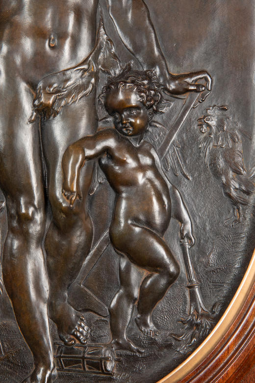 【已售】独角鹿西洋古董19世纪法国出品卷叶纹铜鎏金精雕装饰硬木画框古典神话主题青铜浮雕壁挂画一对 商品图7