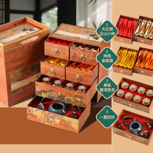 【东方雅礼❗有茶有器】六大茗茶，一壶四杯，祥瑞茶叶大红袍肉桂乌龙茶红茶普洱茶高端茶叶礼盒装节日礼品。rf 商品图1