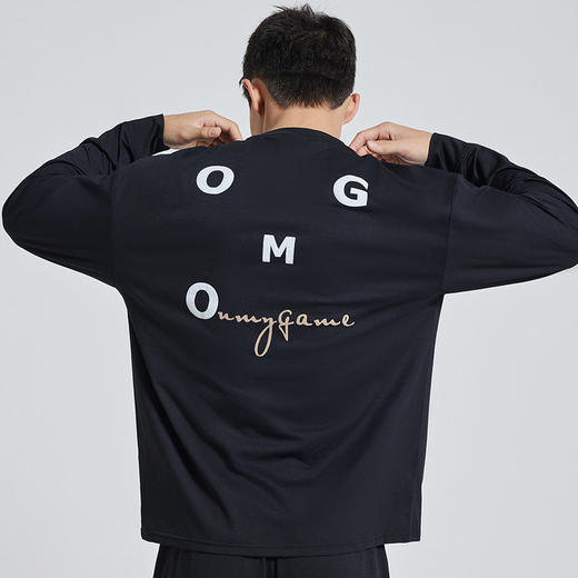 OMG运动 发泡印花宽松跑步长袖t恤男春秋上衣健身衣服打底衫 商品图1