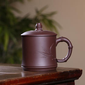 宜兴紫砂杯 宁静致远/竹节杯 原矿紫泥  440cc 手工大容量 家用办公泡茶盖杯 泡茶杯百搭