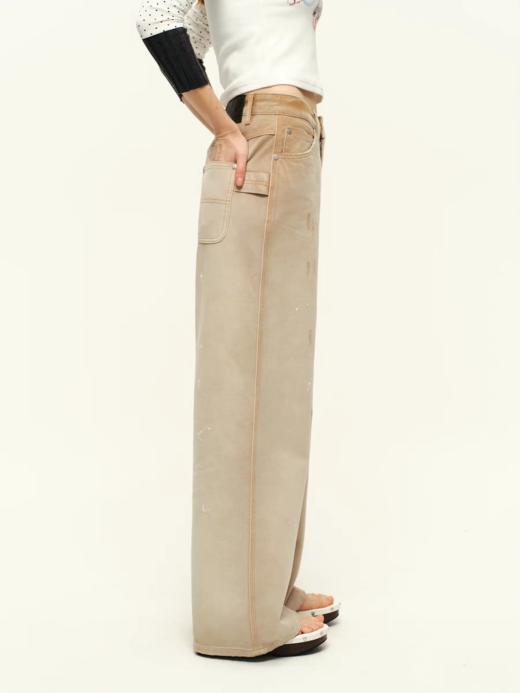 出逃赤岗西/C26SSN151/复古卡其染色做旧阔腿牛仔裤 商品图2