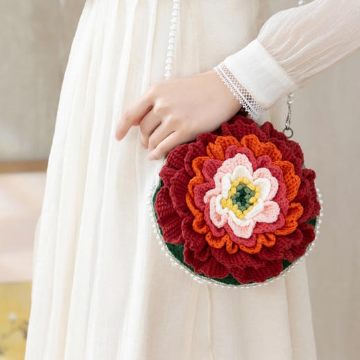 苏苏姐家牡丹花口金包diy手工钩针编织牛奶棉斜挎包毛线团材料包 商品图1