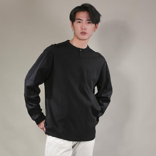 DRONKOO 2026 圆领领口金属钉扣下摆开衩钉扣长袖中厚T恤 商品图2