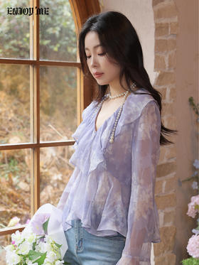 【门店同款】ENJOY春季“柔光芳序”蝶梦紫藤荷叶边上衣 169247797