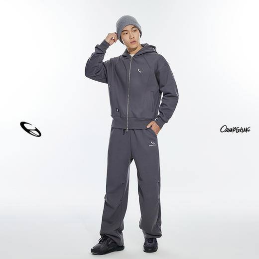 OMG运动 【挺阔有型】连帽卫衣开衫男短款外套秋冬季灰色潮牌休闲 商品图4