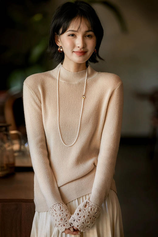 羊毛高定秀款C*HANEL同款半高领袖口镂空毛衫 商品图2