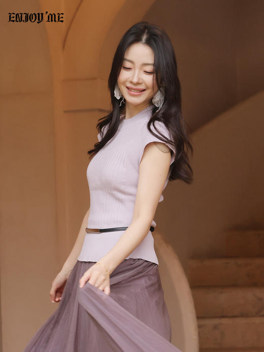 【门店同款】ENJOY春季“柔光芳序”腰带修身针织上衣 169100058 商品图4