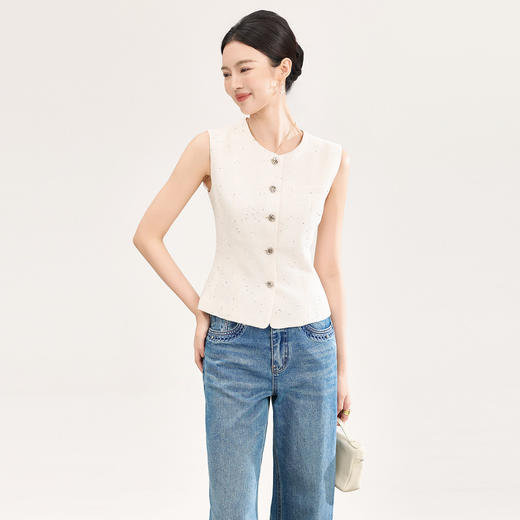 「高货wl」全新升级【铂金会员330/天猫449/差价119】(92237)洛诗琳法式小香风金丝亮片马甲2026春季新款时髦洋气收腰背心女 商品图0