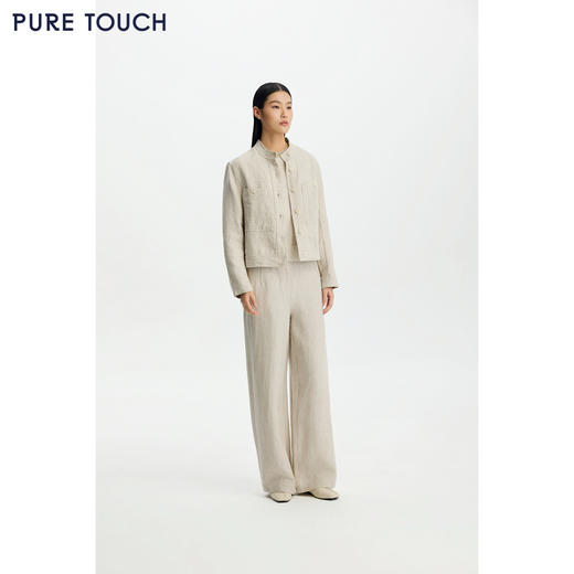 商场同款PURE TOUCH女装26春夏亚麻短外套立领工装夹克直筒上衣 商品图1