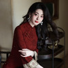 新中式酒红色复古倒大袖旗袍弹力珠光棉订婚礼服敬酒服旗袍JLM6220 商品缩略图3