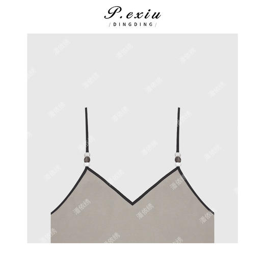 04-1潘依绣丁丁宠粉韩系极简撞色手工肩带V领吊带连衣裙Q9637 商品图2