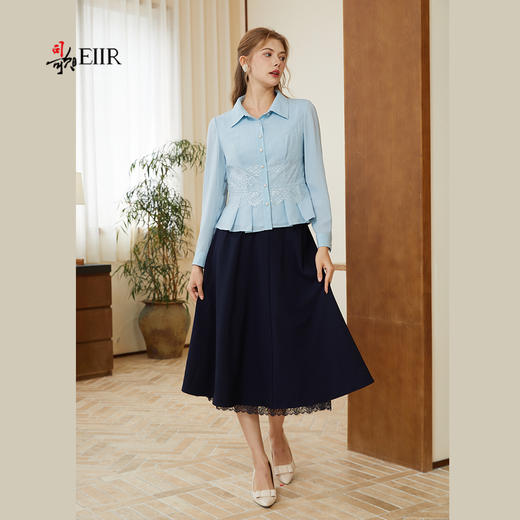 司歌蕾丝收腰长袖衬衫上衣女春秋T921258X 商品图4