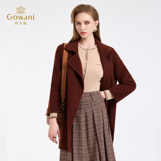 乔万尼设计感大翻领简约气质驼绒绵羊毛混纺中长款大衣ED4A731 商品图2