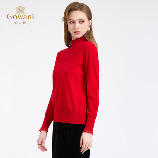 【5色可选】乔万尼木耳边勾花拼接半高领羊毛保暖打底衫毛衫ED4M827 商品图9