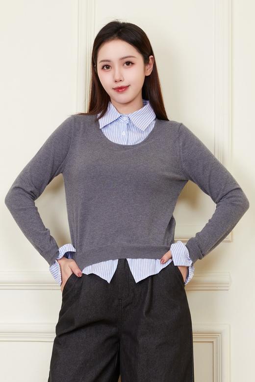 LNNNS 减龄假两件条纹针织上衣 22236 商品图0