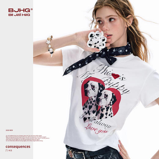 BJHG不计后果 不宠系列短袖t恤女夏季凉感速干斑点狗印花修身上衣 商品图4