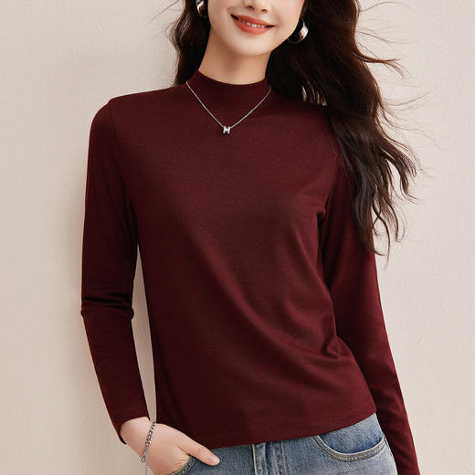 「自j」全新升级【铂金会员128/天猫169/差价41】(80114)洛诗琳半高领天丝打底衫2026春季新款高级感含羊毛蚕丝长袖T恤女 商品图3