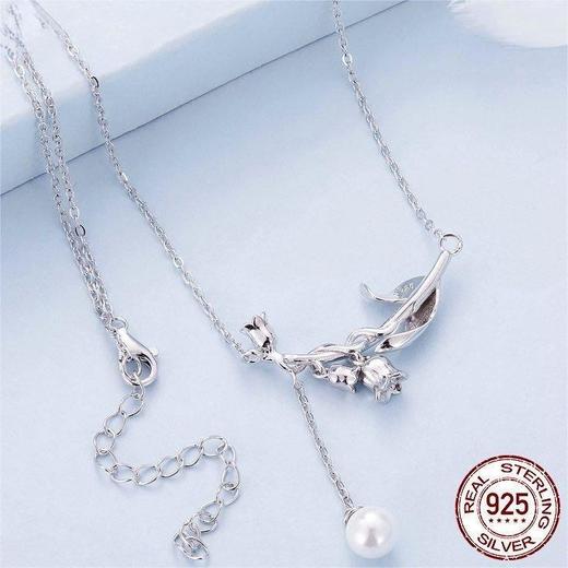 【情人节送礼❗️寓意幸福归来】新款小清新铃兰花贝珠项链女 小众设计花朵s925纯银锁骨链。jc 商品图2