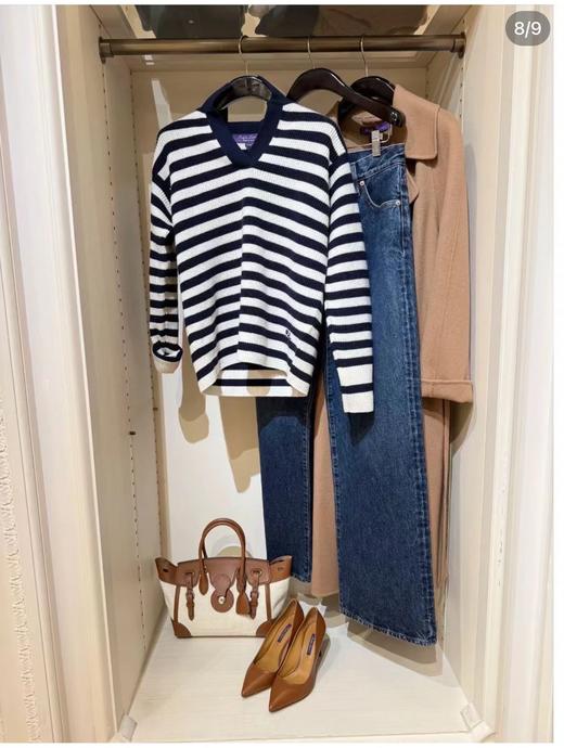 一店k R.L26早春紫标系列！贵里贵气的！秀款！条纹爱好者的极简穿搭！海魂风V领条纹针织衫！ 商品图2