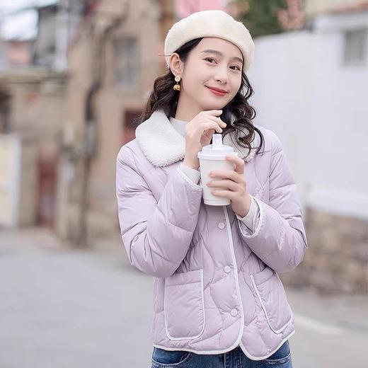 红念淡紫色翻领羽绒服女冬季短款小个子2025年新款白鸭绒冬装外套 商品图1