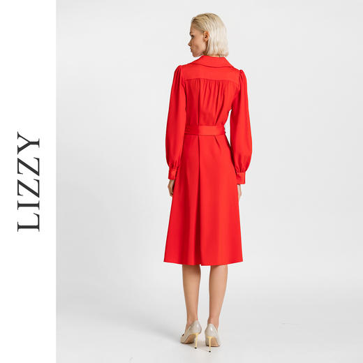LIZZY 早秋 时尚气质醋酸西装领收腰大摆连衣裙7677 商品图3
