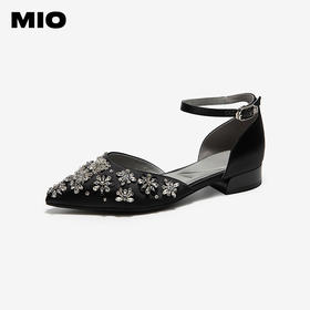 【上新】MIO米奥女鞋钻花2026夏季新款尖头一字扣单鞋低粗跟婚鞋时装凉鞋M262260104