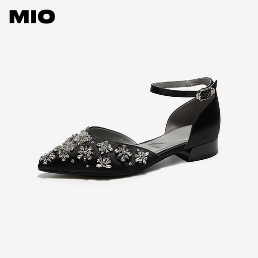 【上新】MIO米奥女鞋钻花2026夏季新款尖头一字扣单鞋低粗跟婚鞋时装凉鞋M262260104 商品图0