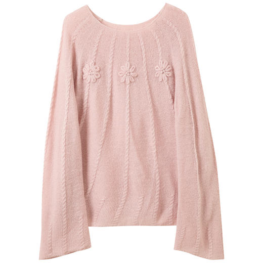 三彩2026春季新款宽松手工花朵针织衫一字领套头毛衫长袖气质M 商品图4