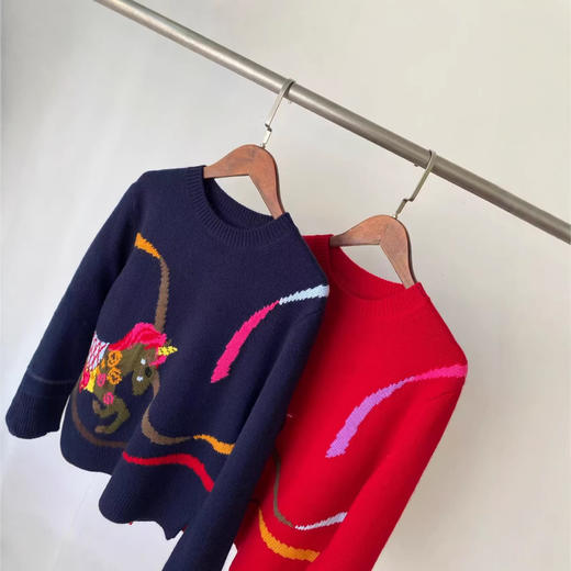 【来点不一样的】马年毛衣！26年新年款生肖提花圆领羊绒衫女趣味卡通针织衫！ 商品图1
