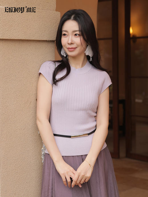 【门店同款】ENJOY春季“柔光芳序”腰带修身针织上衣 169100058 商品图2