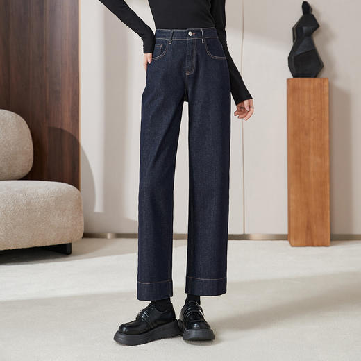 【厚绒-九分-宽直筒牛仔】逸阳冬加绒加厚不易褪色抗寒保暖直筒裤4910B1RC 商品图1