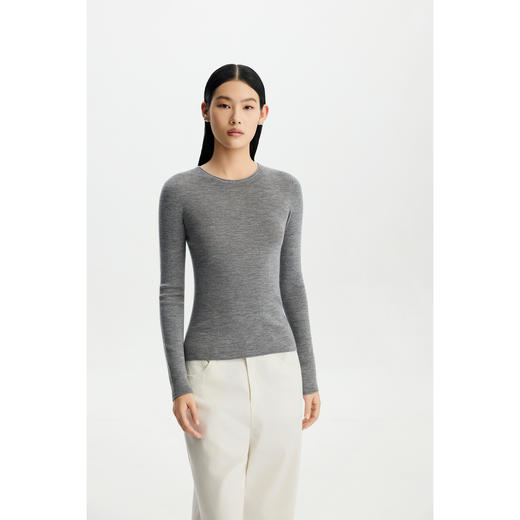 PURE TOUCH女装26春夏新款圆领羊毛打底衫弹力修身内搭多色针织衫 商品图5