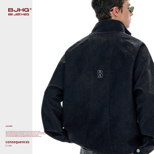 BJHG不计后果立领PU皮夹克外套男春季cleanfit简约宽松软皮皮衣女 商品图1