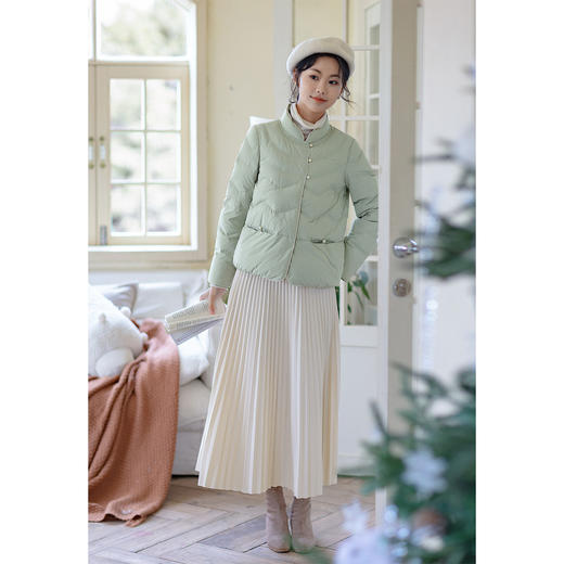 红念豆绿色白鸭绒羽绒服女短款小个子设计感2025冬季新款外套上衣 商品图2