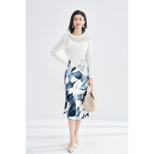 剩L/XL 米思阳2025秋季时尚套装 优雅不规则亲肤罩衫+高腰立裁印花半身裙两件套女4494 商品图4